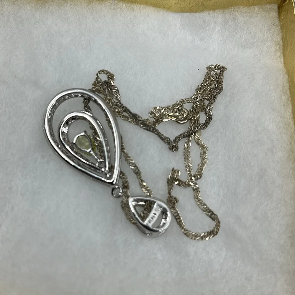 Vintage 925 Sterling Silver Teardrop Pendant Necklace with Peridot & Sapphire - Picture 13 of 13